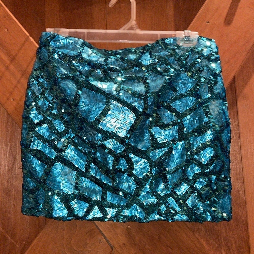 #11 Aqua Sequins Mini Skirt- Large